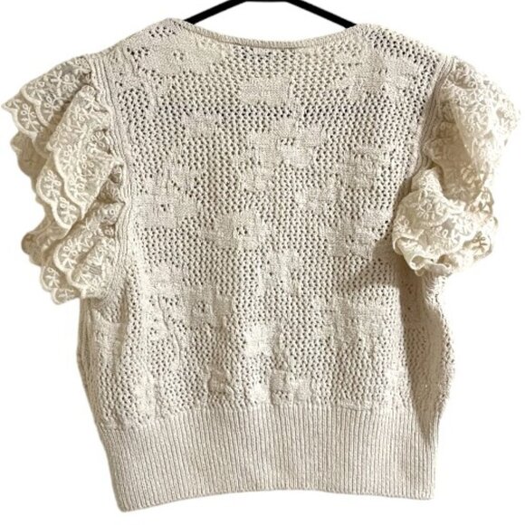 Zara Lace Trim Pointelle Crochet Knit Top - Picture 5 of 8